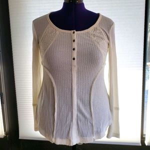 Knox Rose Ivory Waffle Knit Long Sleeve Top